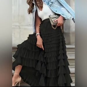 Chic Black Layered A-Line Skirt 4xl